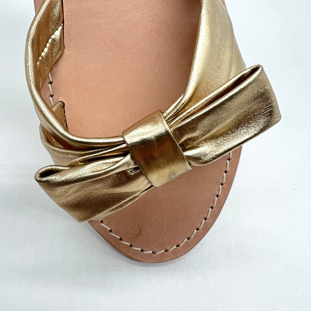 JACK ROGERS Brightly Bow Sandal Womens 8.5 Gold Nappa Leather Slip On Slide Flat - Picture 13 of 13